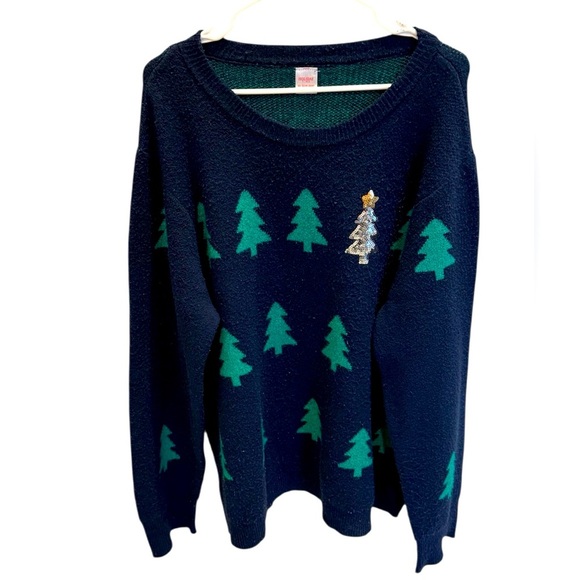 Holiday Time Navy and Green Sweater Holiday Christmas Crewneck Women’s Plus 3X - Picture 2 of 4